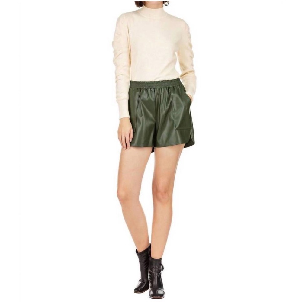 NWT JADE joy joy Faux Leather Short in Loden Green Pockets Elastic Waist